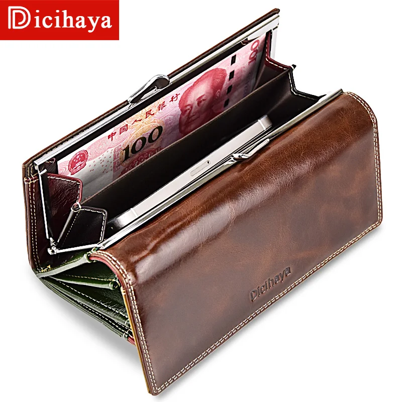 DICIHAYA Wax Oil Leather Women Wallet Color Leather Lining Purse Brand Design Clutch Money Bag Ladies Coins Holder A150-9112