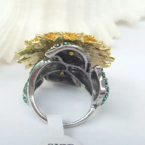 Великолепное черное женское кольцо для коктейля с подсолнухом CR319C3|cocktail ring|ring