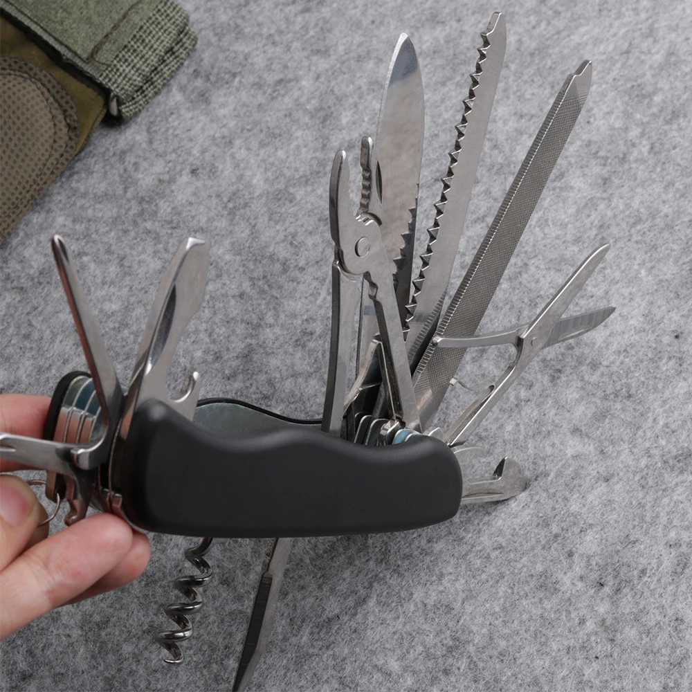 

Black Multi-fuction Stainless Swiss Knife Outdoor Survival Combinated Pocket Tools Camping Hunting Folding Knife CHSW135