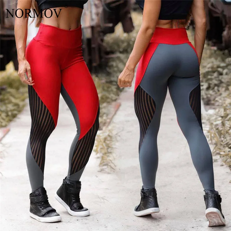 

NORMOV Sexy Push Up Leggings Women Workout Fitness Legging Spandex High Waist Activewear Big Size Mesh Patchowrk Leggings