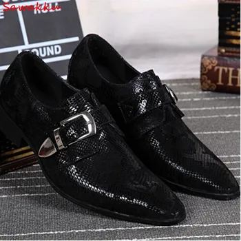 

European Oxford Mens Wedding Shoes Black Classic Italian Shoes Men SnakeSkin Leather Formal Dress Flats Chaussure Homme 2019