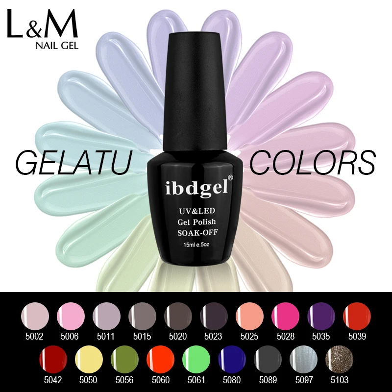 

500pcs/lot ibdgel Brand Gelatu Series Glitter UV Gel Nail Polish Semi Permanent Lacquer Soak Off Gel