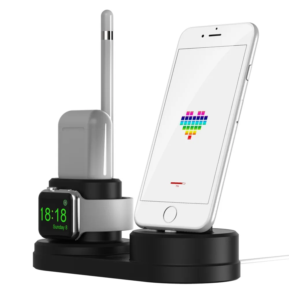 Beste 4 in 1 Charging Dock Houder Voor Iphone X Iphone 8 Iphone 7 Iphone 6 Siliconen charging stand Dock Station voor Apple horloge Airpods