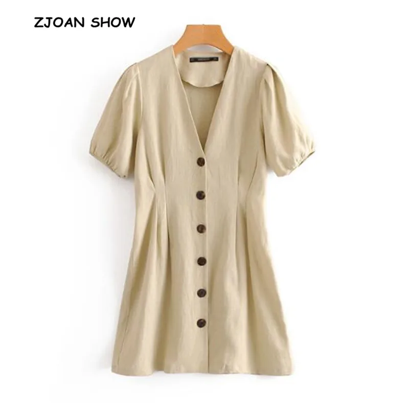 Retro V neck Open Buttons Short Shirt Dress Retro Summer 2018 Woman