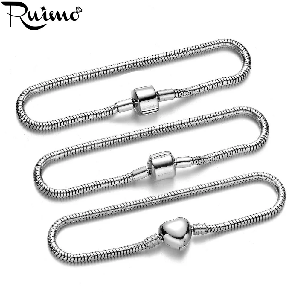 RUIMO 316l браслет в форме сердца из нержавеющей стали для женщин серебряная цепочка в виде змеи подходит для сковородка "сделай сам" браслет