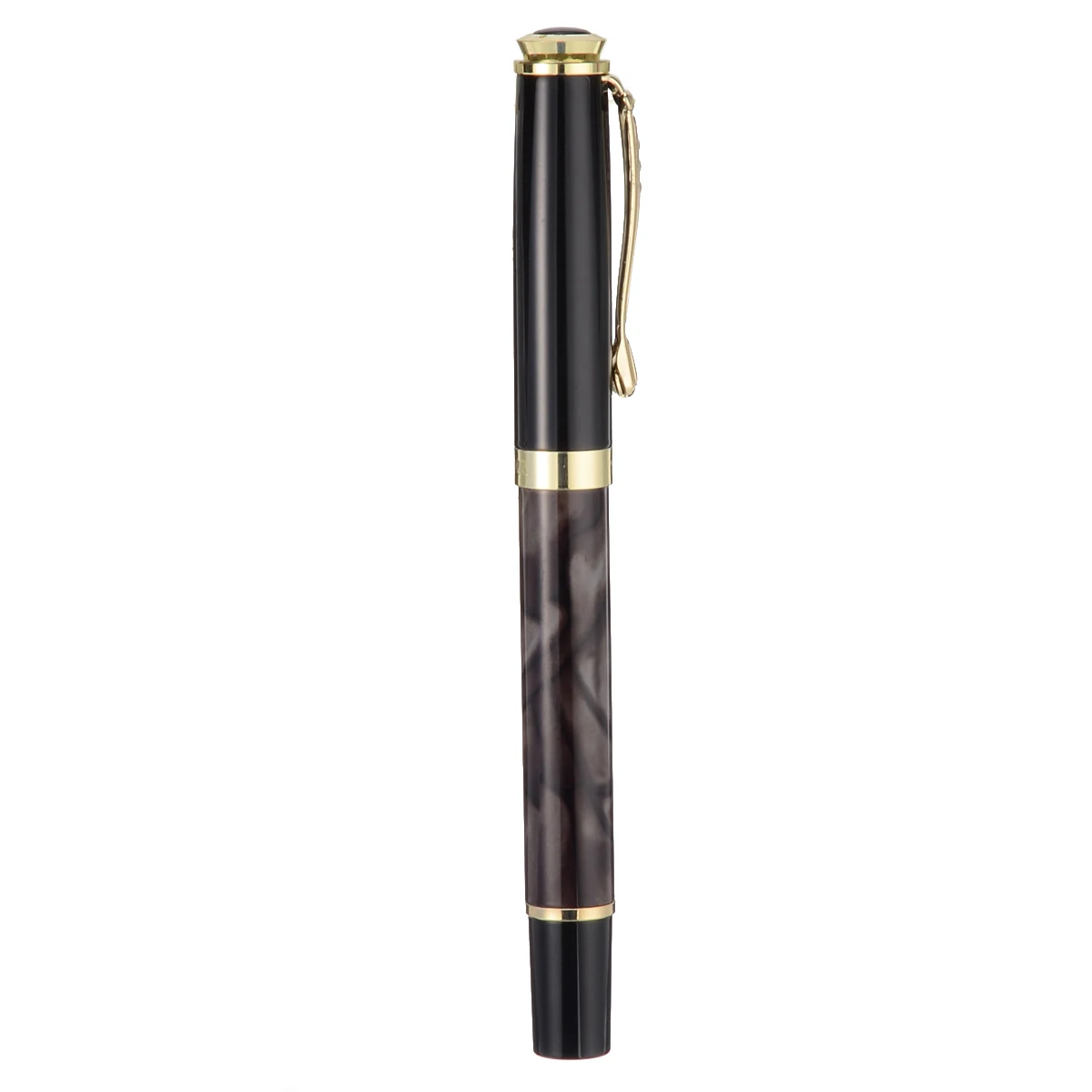 1 Piece Black Gold Medium Nib Fountain Pen Marbled Grain Standard Ink Fountain Pen Golden Clip School Office Student Supplies
