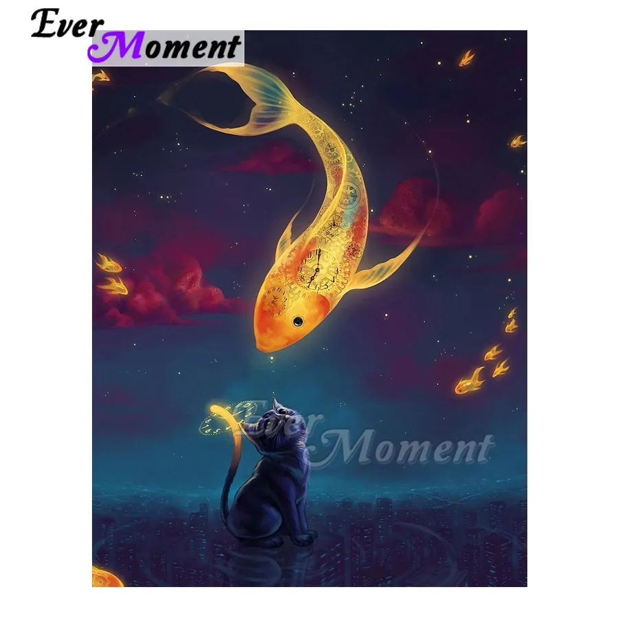 Алмазная картина Ever Moment ручная работа полностью квадратная дрель кот рыба 5D