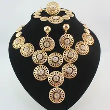 Для женщин бижутерия Золото Цвет модные нигерийские Свадебные африканские Бусины круглый кулон кристалл колье себе комплект ювелирных изделий