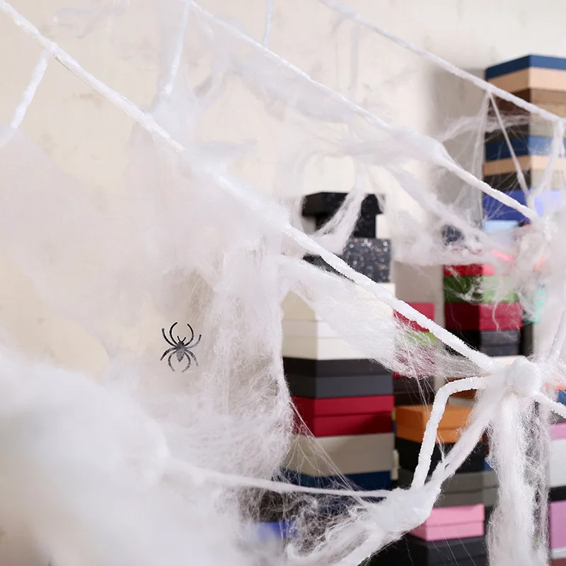 Halloween Giant Spider Web, Super Stretch Cobweb with 22 Small Fake Spiders, 3 in 1 Spooky Spider Webbing for Halloween Decorations Outdoor Yard Decor, White, 16 Feet (4)