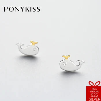 

PONYKISS Casual Solid 925 Cute Silver Minimalist Dolphin Stud Earrings For Women Birthday Party Jewelry Accessories Gift