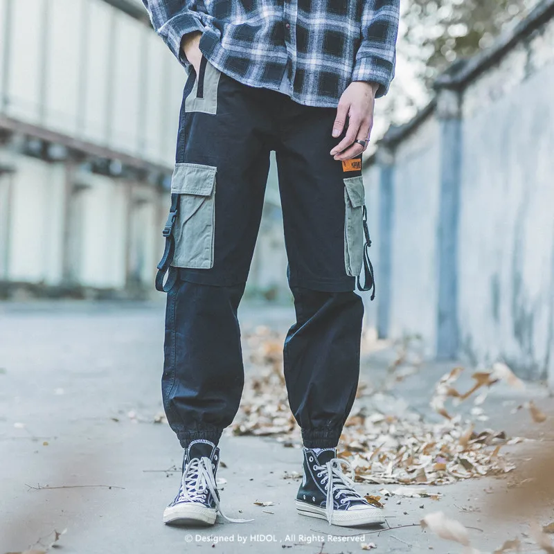 Военные Брюки карго на молнии пряжка с лентой мульти-карман бегунов армейские спортивные тактические брюки мужские хип-хоп футболка в уличном стиле