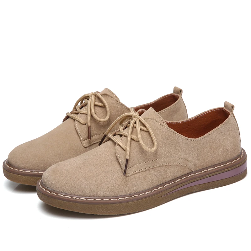 

2018 women oxford shoes women casual flats shoes female cow suede leather shoes moccasins lace up loafers blue khaki black shoes