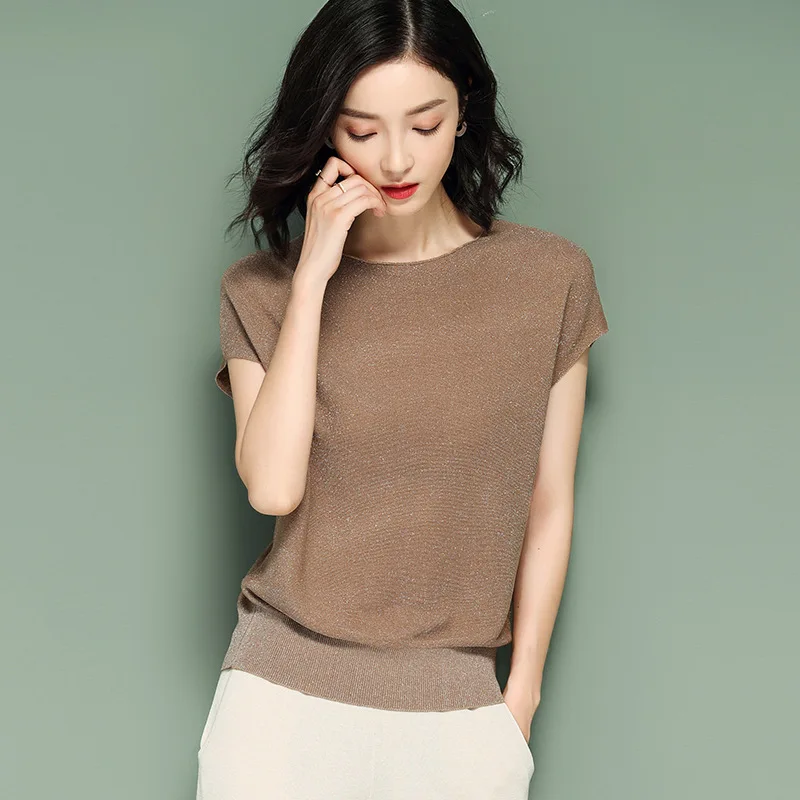 

Women Knitted Short sleeve Sweaters and Pullovers Female Jumpers Women High Quality Sweaters Solid color for spring and summer