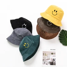 Осень-зима, новая детская Вельветовая Рыбацкая шляпа со смайликом, Повседневная Складная шапочка для бассейна