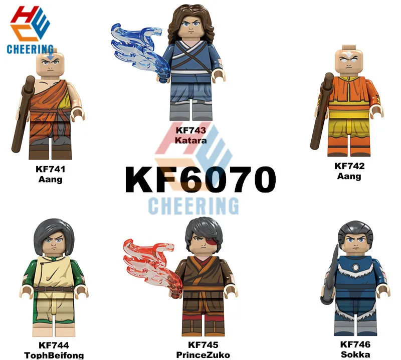 

6Pcs One Set Building Blocks Anime The Last Aribender Figures Ang Katara TophBei fong Sokka Prince Children Toy Kids Gift KF6070