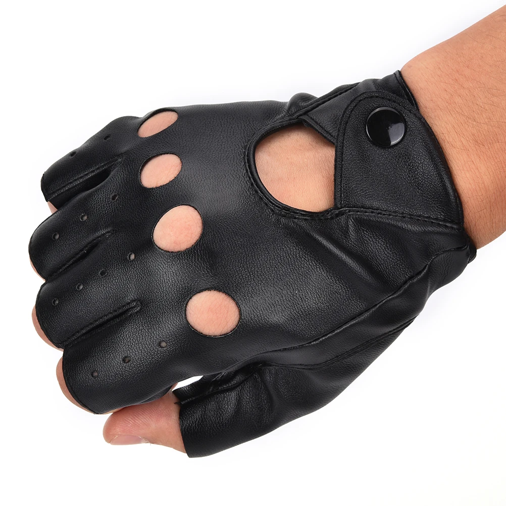 1 Pair Fashion Motor Punk Gloves Unisex Black PU Leather Fingerless Gloves Solid Female Half Finger Driving Women Men 1pair fashion half finger driving gloves breathable women pu leather fingerless gloves for lady black women rivet dancing luvas