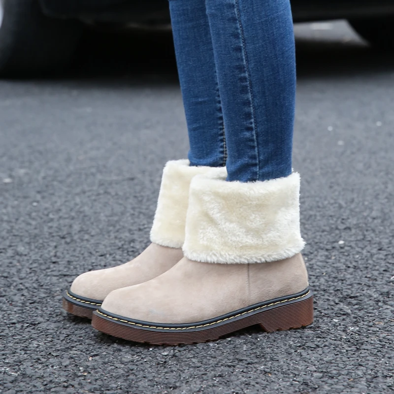 

Women's Winter Snow Boots Woman Genuine Leather Ankle Boot Plus Size 34-43 Flat Warm Cotton Down Shoes Woman Winter Boots Female