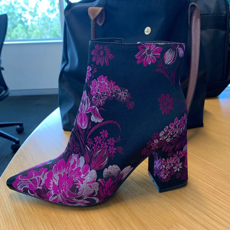 

Embroider Boots 2019 New Female Spring Autumn Ankle Boots For Women High Heels Retro Women Shoes Autumn Women High Boots Flower