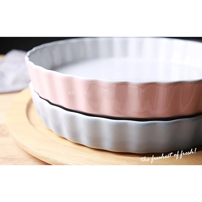 Dishes Plates Pink Blue Baking Tray Baked Rice Dishes Pigmented Porcelain Round 10 Inches Spaghetti Lasagna Dish High Quality