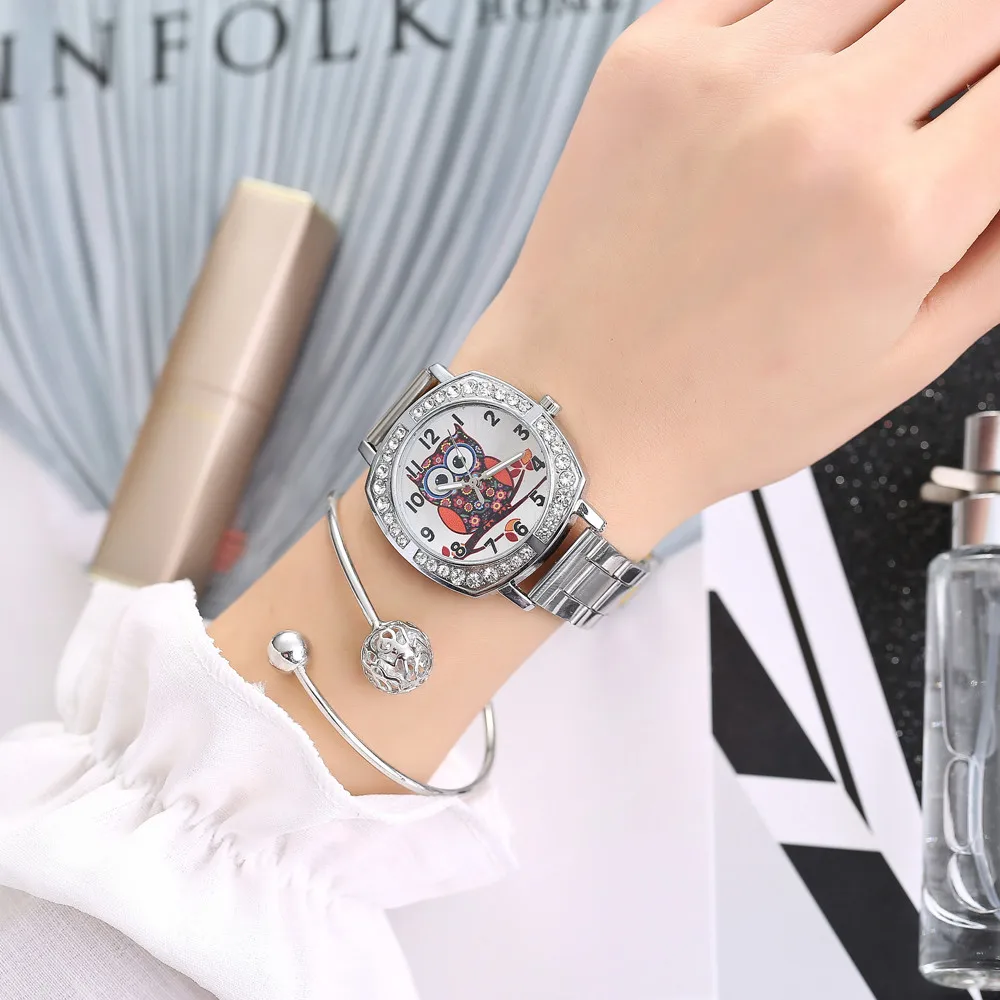 

Owl watch women's watches Ladies wrist watch Stainless Steel Gold Silver crystal Quartz wristwatches clock women #S