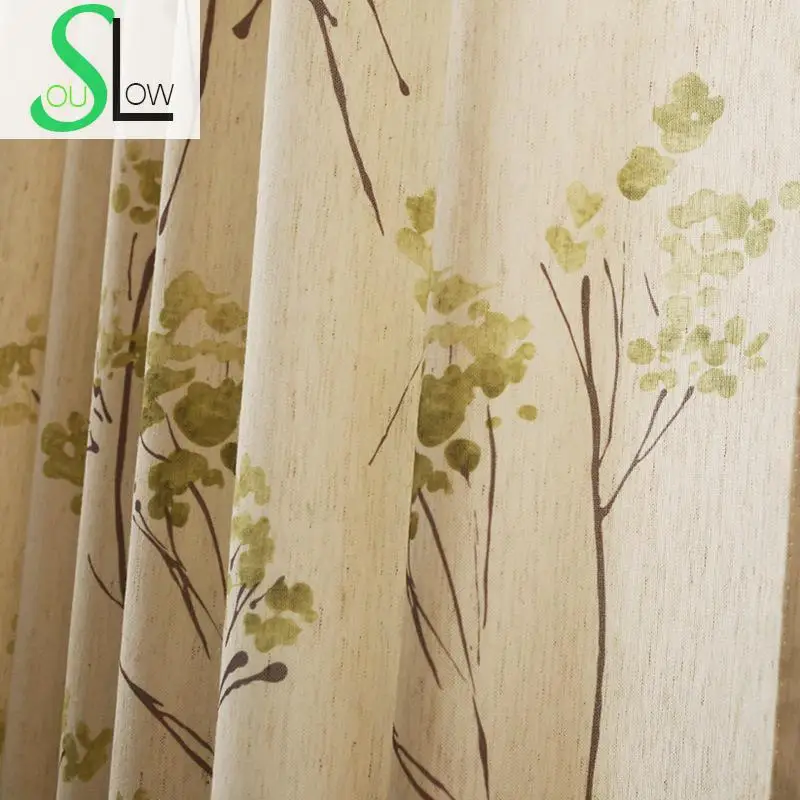 Slow Soul American Pastoral Linen Cotton Fabric Curtain Embroidered Leaves Curtains For Living Room Kitchen Bedroom And Tulle