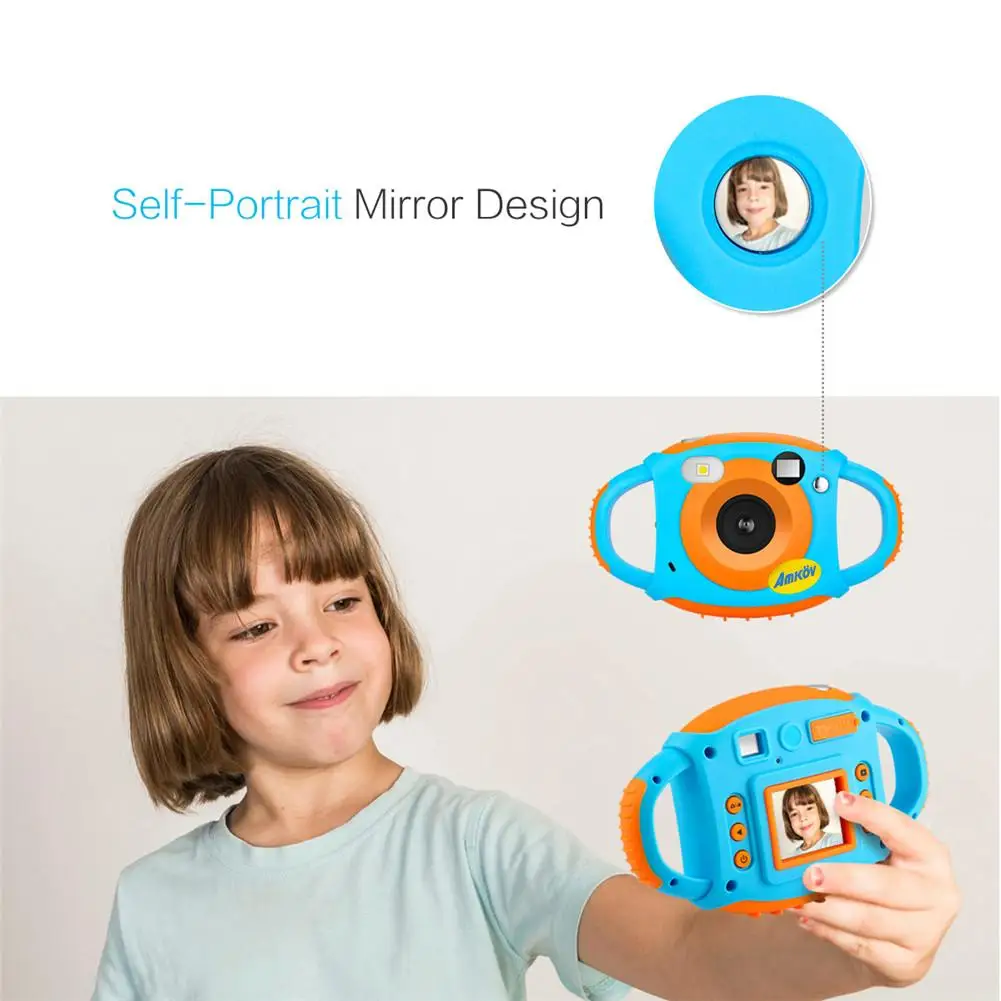 AMKOV мини-детская инновационная камера 1,77 дюймов HD цветной экран 5MP зеркало для съемки селфи дизайн долгий срок службы креативная камера с ремнем для шеи