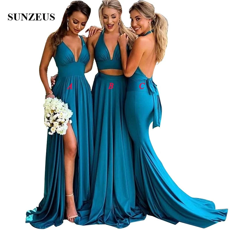 blue jersey halter dress