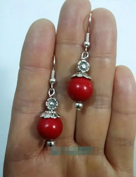 

Free Shipping >> Absorbing Red coral gems tone Leverbacks Silver Dangle Earrings