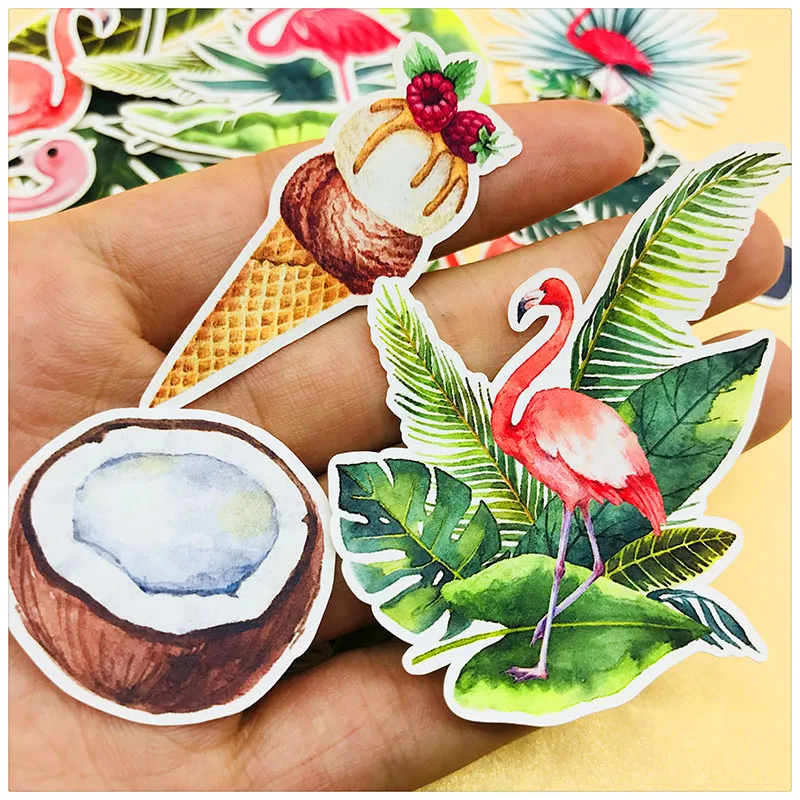 

35pcs cute cartoon animal flamingo stickers Nordic plant DIY scrapbook album gift bag card diary crafts decorative stickers