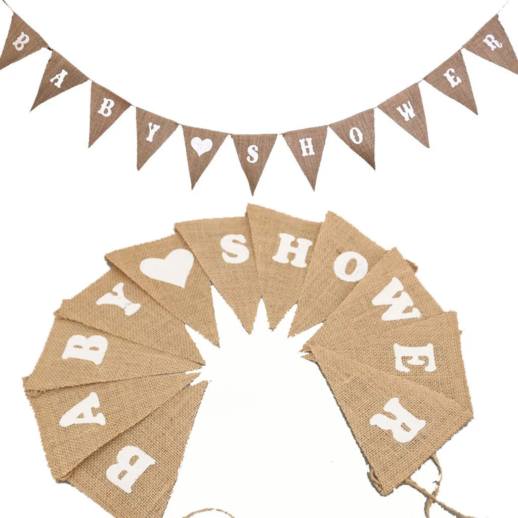 Happy Birthday Linen Banners Pulling Flag Baby Shower Hanging Flags For Birthday Party Accessories Decor
