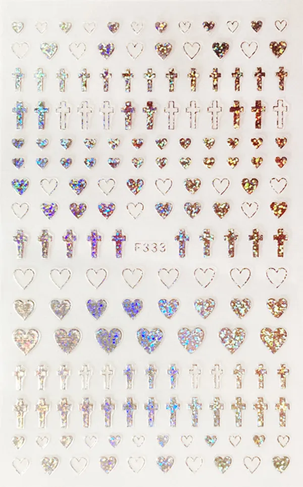 1 лист 4 цвета Пустые твердые крестики в форме сердца самоклеющиеся наклейки для ногтей DIY Tips F333 - Цвет: Silver