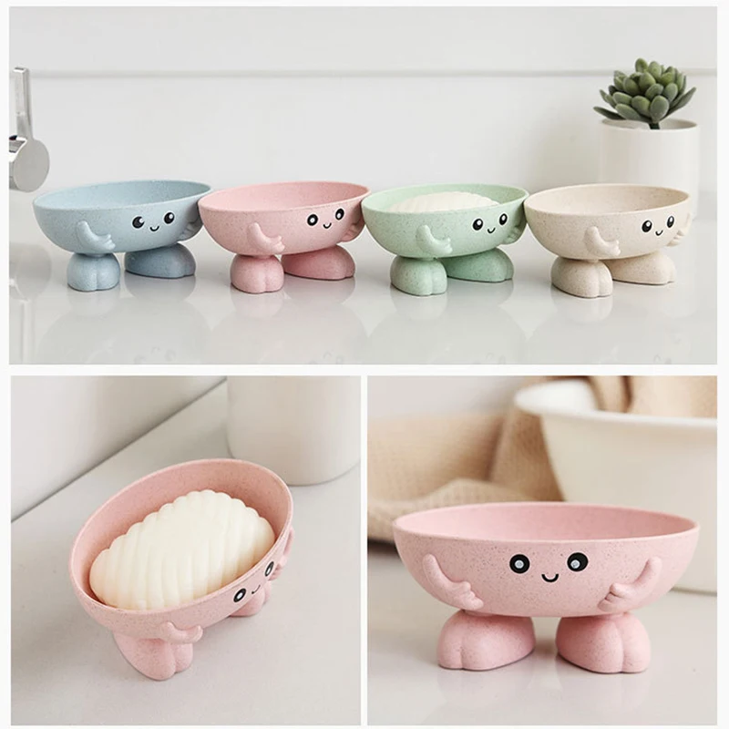 

Portable Cartoon Soap Box Bathroom Shower Wheat Straw Soap Dish Storage Rack