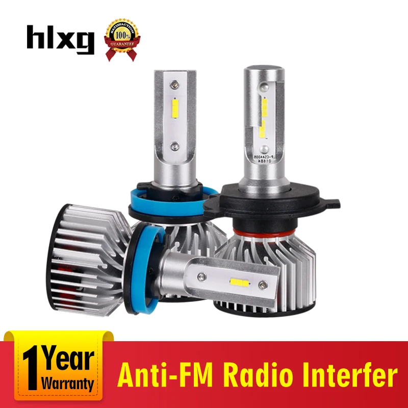 Hlxg анти радио/FM помехи светодиодный мини Автомобильные фары лампы H4 H7 9006 HB4 9005 HB3