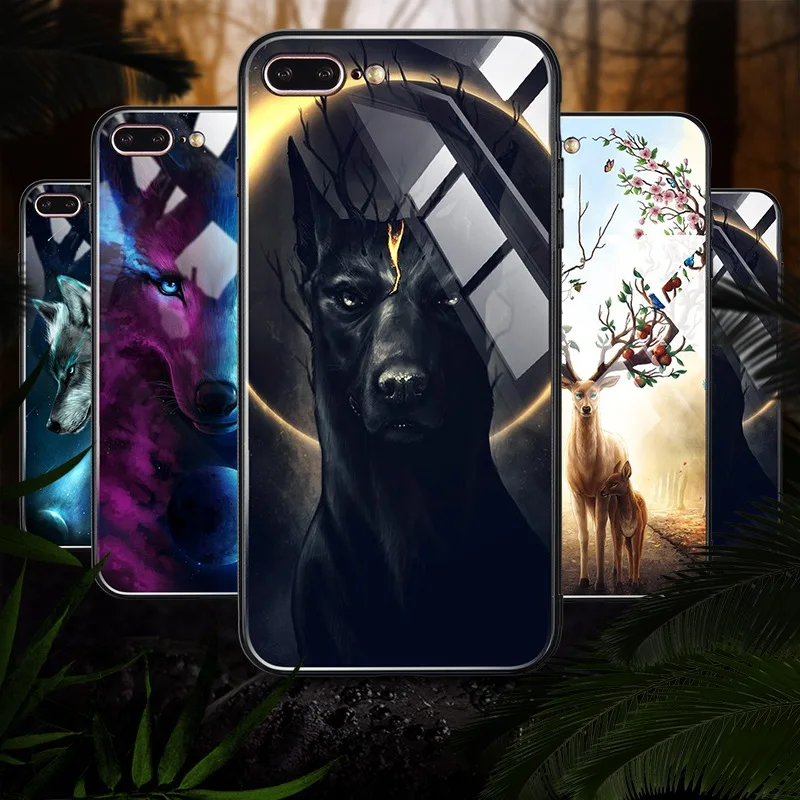 Hisomone Luxury Animal Tempered Glass Case For iPhone 7 7Plus Silicon Phone Case For iPhone X 8 8Plus 6 6S Plus Cover Coque