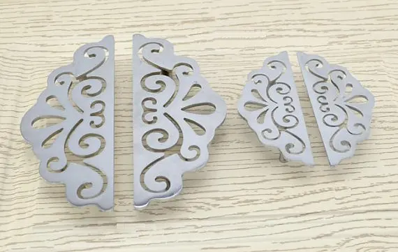 Pair Of Chinese Style Silver Symmetry Pulls Drawer Handles Peacock
