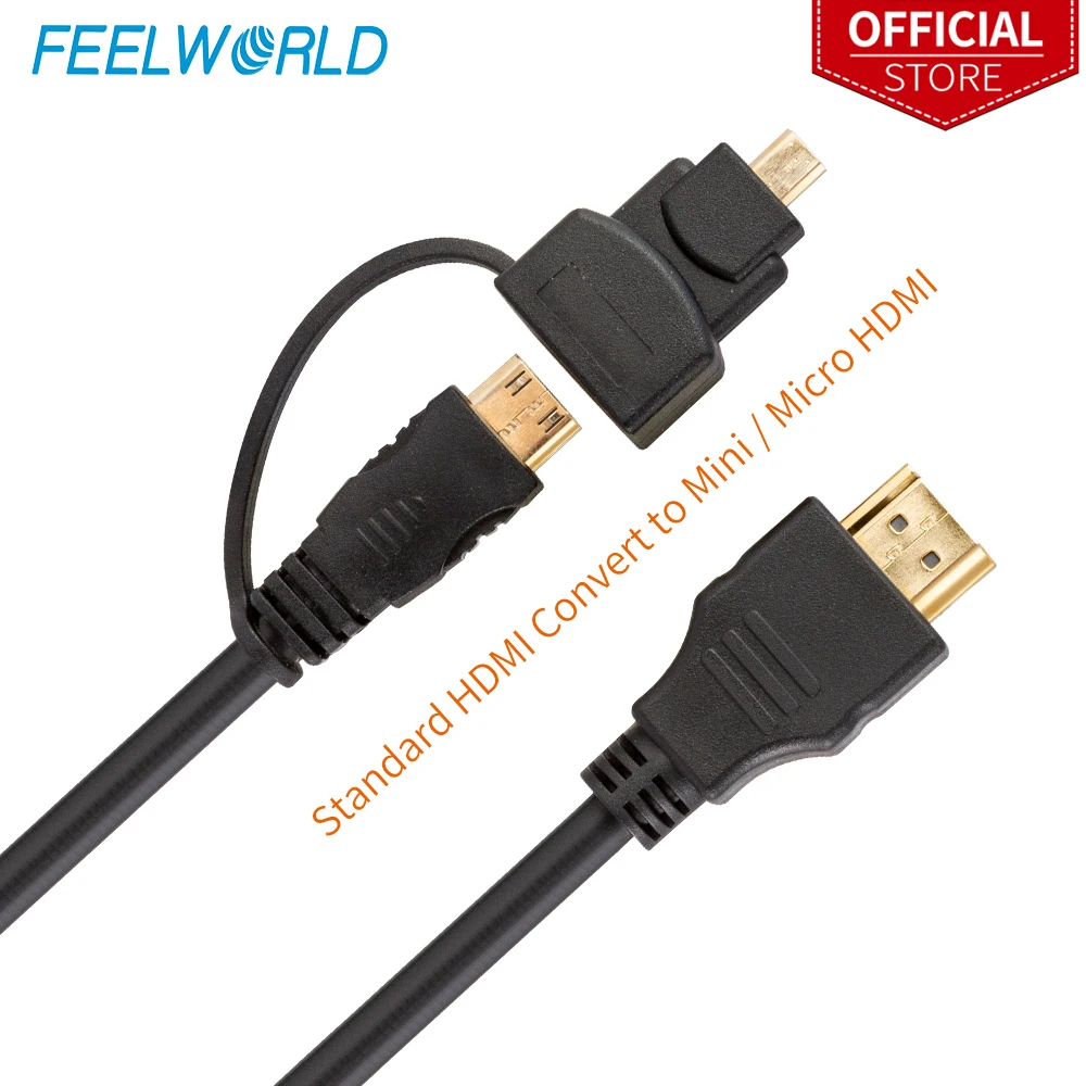 Feelworld Высокоскоростной HDMI конвертер в мини микро HDMI кабель высокого качества видео кабель 1 м 1,4 Версия позолоченный штекер-папа