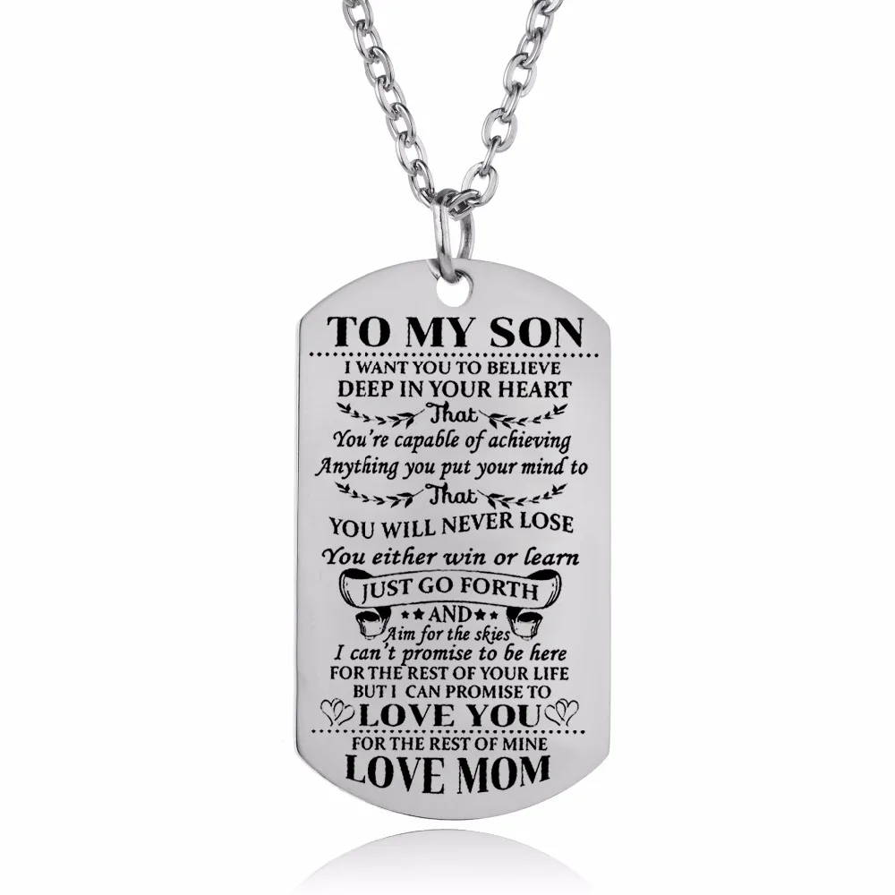 Шарм мамы надпись «love son» Цепочки и ожерелья подарки Нержавеющая сталь Dog Tag кулон цепи Цепочки и ожерелья для мальчиков Для мужчин Семья Jewelry Подарки