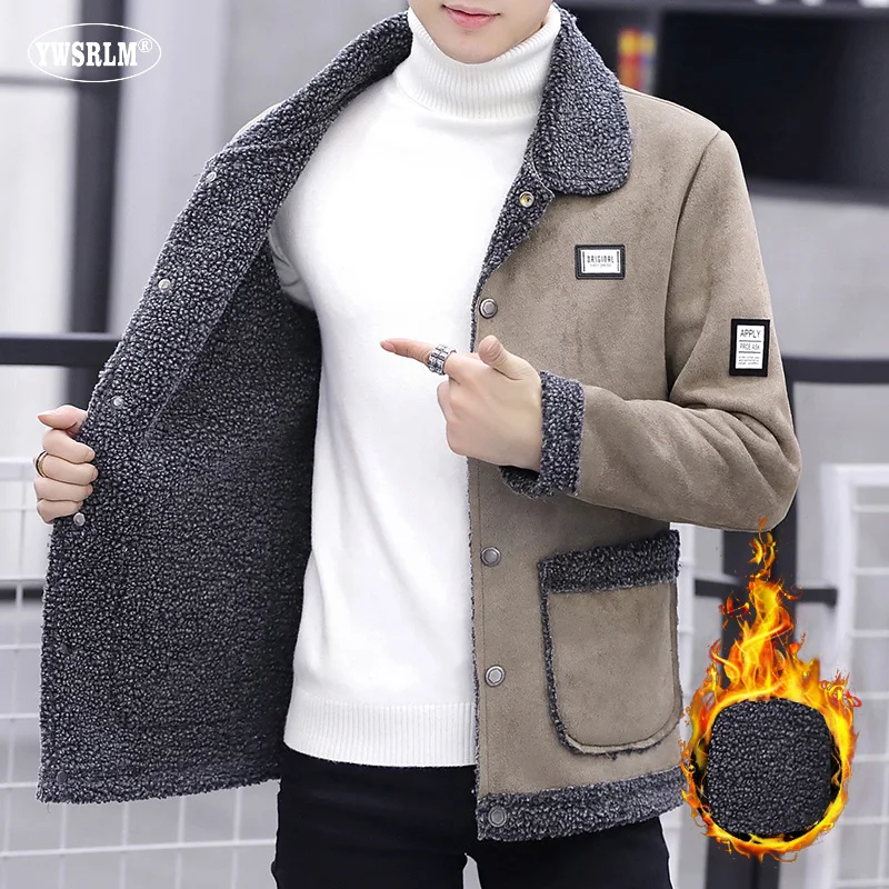 YWSRLM Suit Fur collar jacket men coats Slim Plus velvet thicker liner