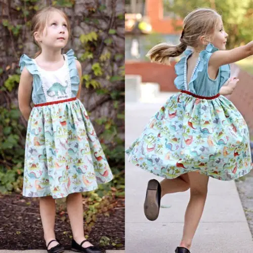 

New Toddler Dinosaur Dress Kid Baby Girls Sleevelesss Dress Princess Girl Dinosaur A Line Dress Children Casual Sundress