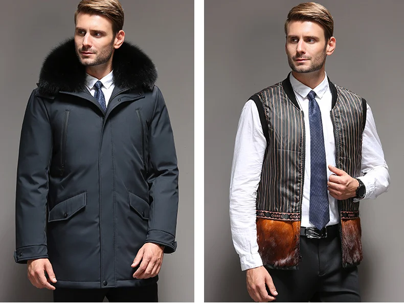 VSD Fashion Winter Jackets Men's Warm Down Coat Parka Thickening Rabbit hair Liner Detachable Turtleneck Windproof Concise VS887 (7)
