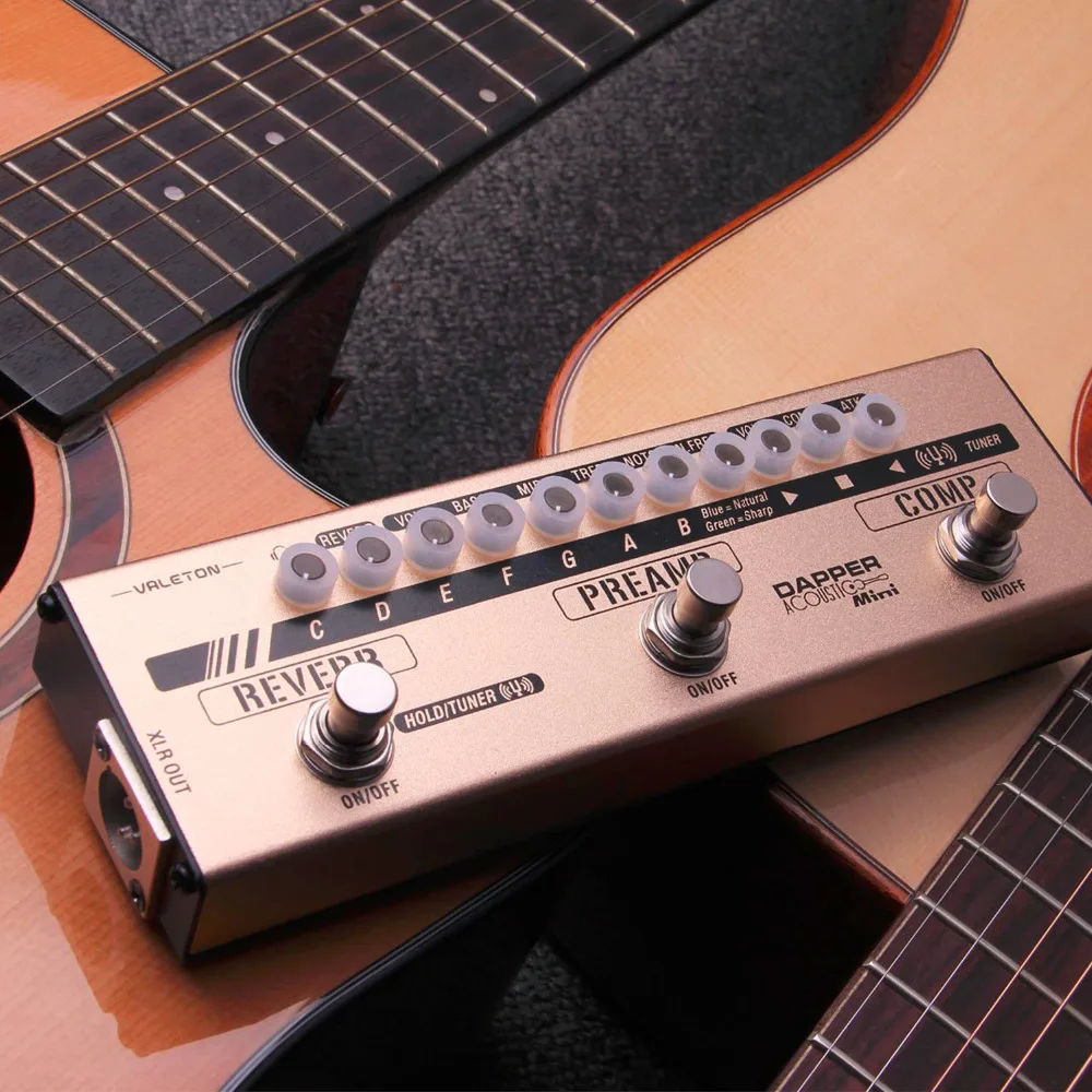 Valeton Dapper Acoustic MINI Effects Strip Tuner Comp Preamp Reveb Cab Sim Module Guitar Pedal for Acoustic Players MES-4