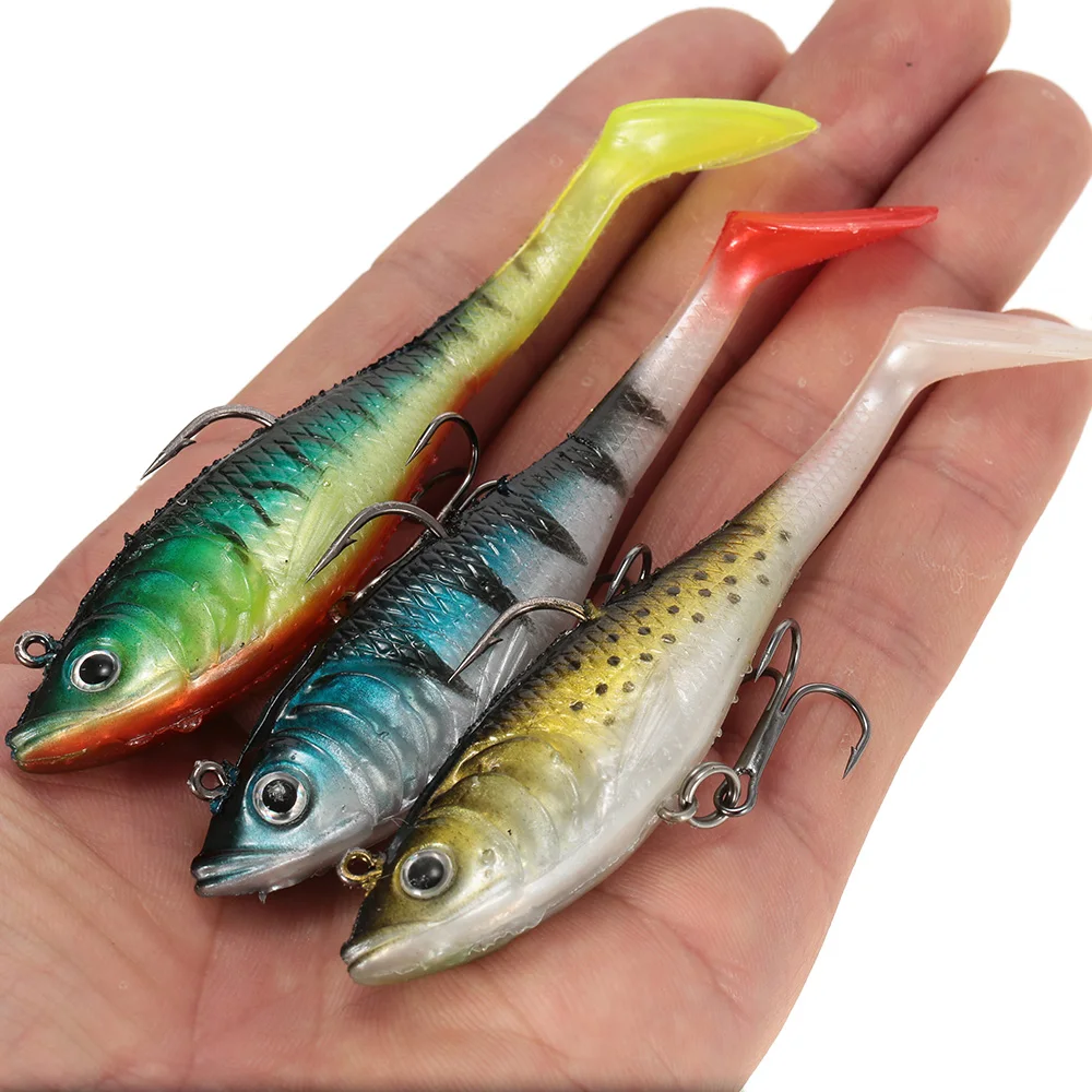 3Pcs 3D Eyes Fishing Lures Set Kit with T Tail Trebble Hook S L Outdoor