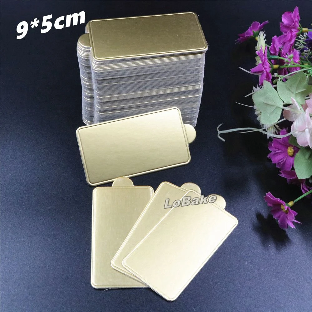 

(100 pcs/pack) Latest 9*5cm disposable golden rectangle shape hard paper cake placemat for birthday cake slice holder baking