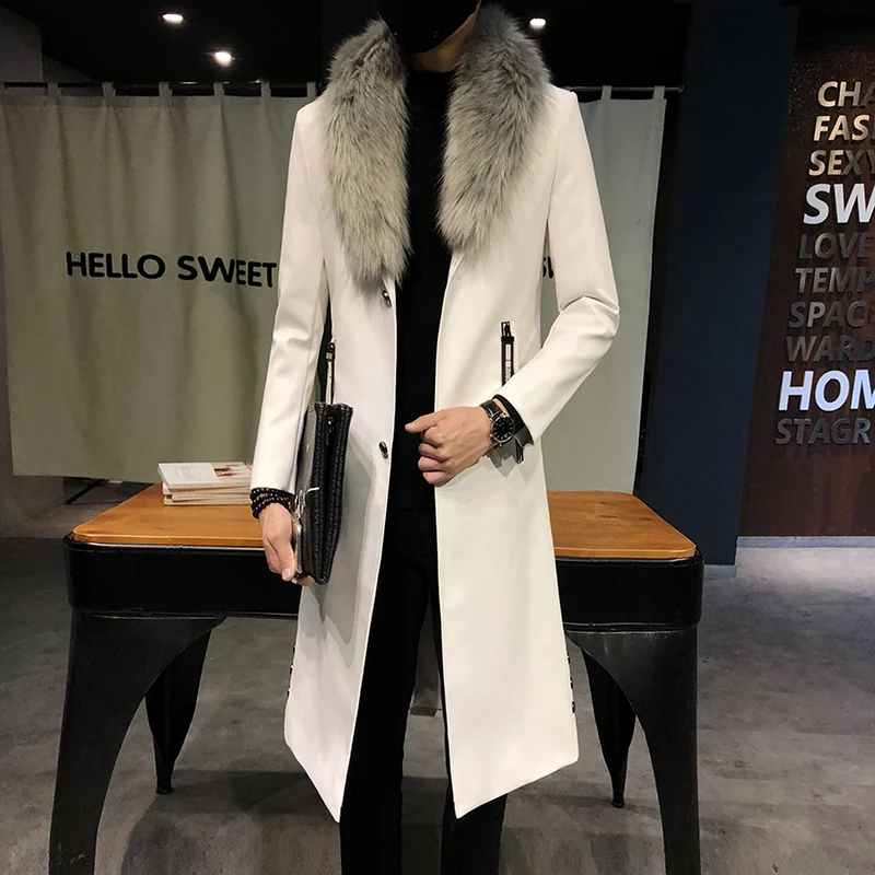 

2019 New Winter Blazer Fur Collar Long Section Men fur Coat Men's Business Casual Leather Jacket Fleece Warm Thick Overcoat XXXL