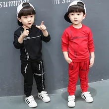 Популярная одежда для мальчиков модель года, осенний костюм для мальчиков Повседневный свитер с длинными рукавами+ брюки красный, серый, черный спортивный костюм из двух предметов