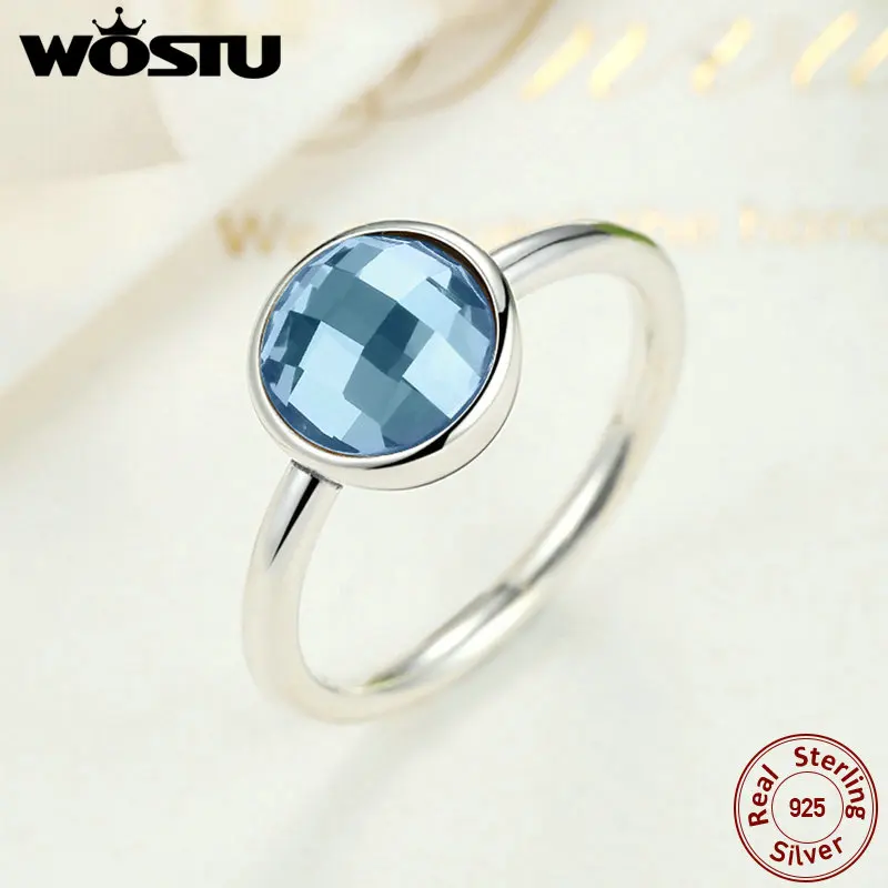 

WOSTU Genuine 100% 925 Sterling Silver Droplet Blue Finger Ring For Women Fashion Original Jewelry Birthday Gift FB7183