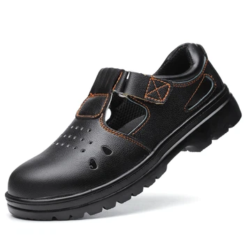 

new arrival men big size breathable steel toe cap working safety shoes anti-pierce platform soft leather sandals security boots