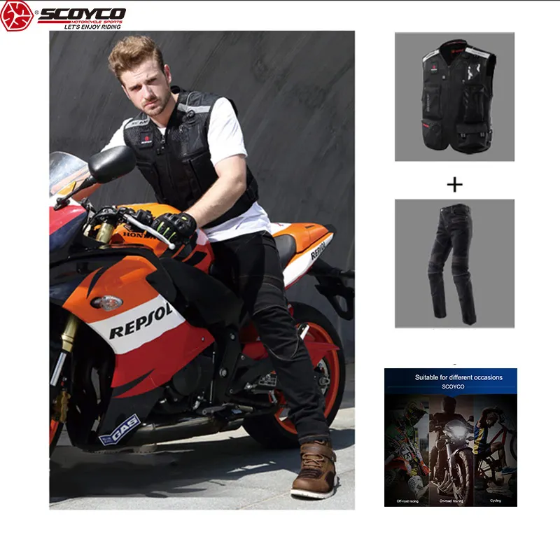 SCOYCO, мотоциклетный костюм, жилет для езды, мульти-карман, дизайн, Ретро стиль, брюки, джинсы для прогулок, для улицы, для езды на мотоцикле, костюмы, аксессуары, JK46& P043