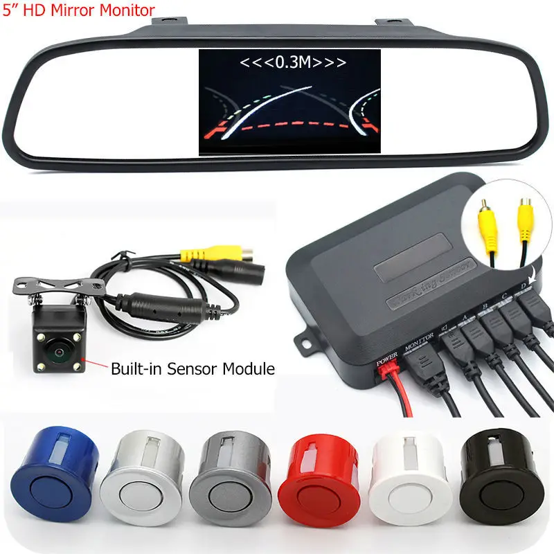 

Car Parking Assistance 5" 800*480 Rearview Mirror Monitor + HD CCD Trajectory Rear Camera + Video Parking Sensor System