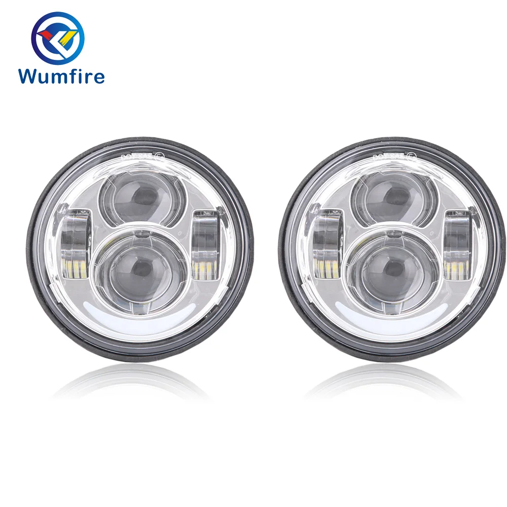 

Light Harley Motorcycle Dyna Fat Bob Dual Headlamp Daymaker 4.65" Double LED Headlights With DRL Halo Ring